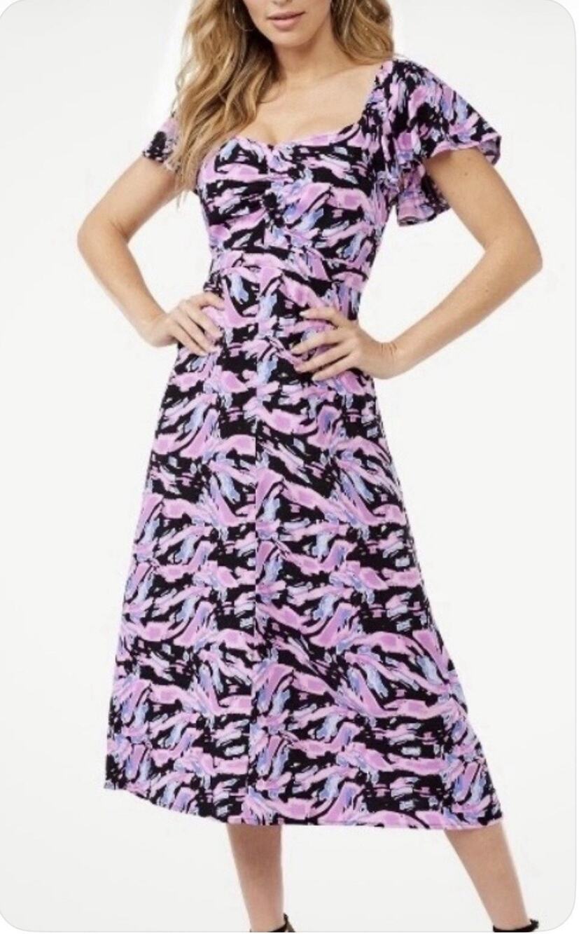 Sofia Vergara Multicolored Flutter Sleeve Midi Dress Size S (4-6)
